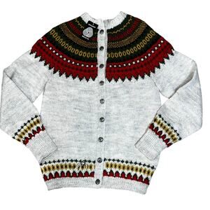 Vintage Icelandic Norwegian Style fairisle handmade women Cardigan Wool Sweater